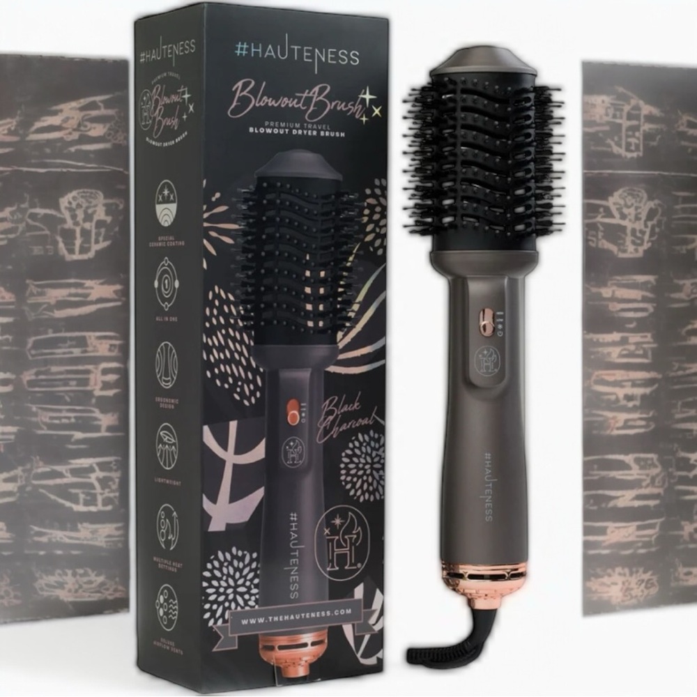 Black and Gold Hair Styling Tool Professional Blow Dryer Brush